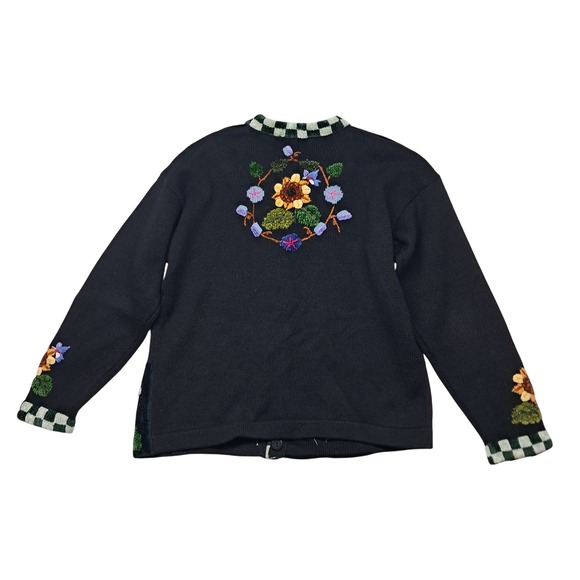 Vintage Claire Murray Sweater Cardigan Women's Medium Black Floral Embroidered - Picture 2 of 14